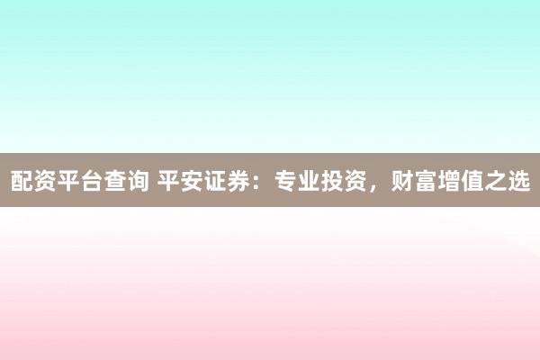 配资平台查询 平安证券：专业投资，财富增值之选