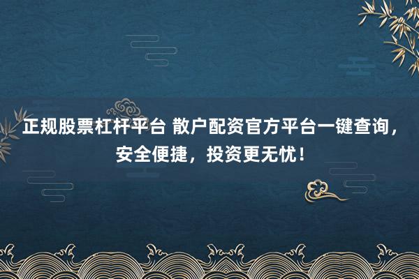正规股票杠杆平台 散户配资官方平台一键查询，安全便捷，投资更无忧！