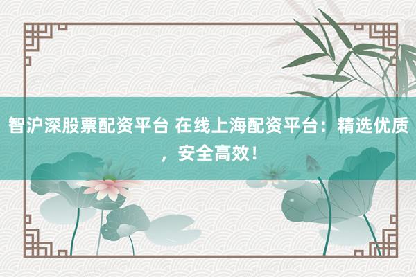 智沪深股票配资平台 在线上海配资平台：精选优质，安全高效！