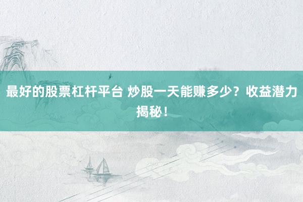 最好的股票杠杆平台 炒股一天能赚多少？收益潜力揭秘！