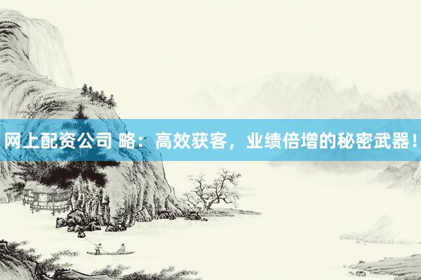 网上配资公司 略：高效获客，业绩倍增的秘密武器！